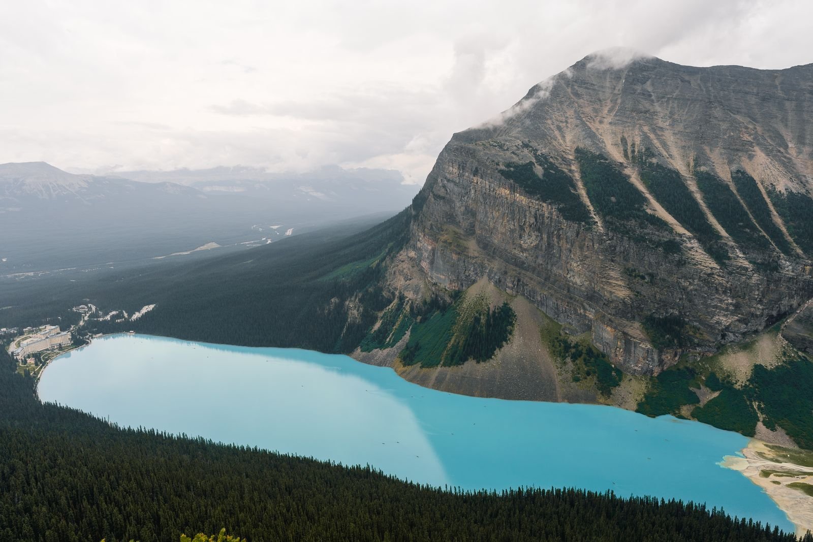Aerial view of Lake Louise in Banff National Park