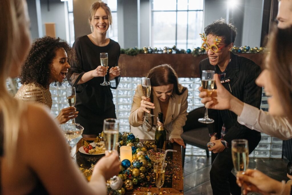 People gathered at a Christmas party