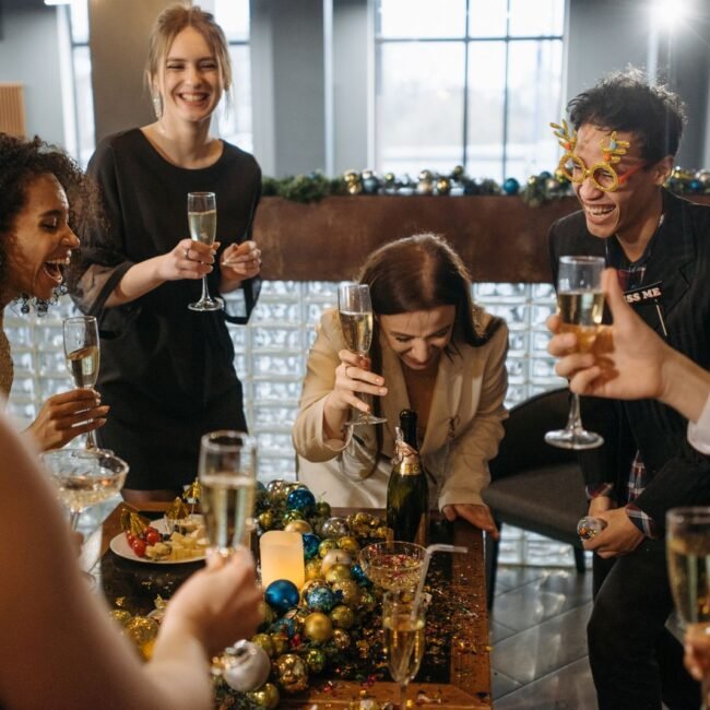 People gathered at a Christmas party