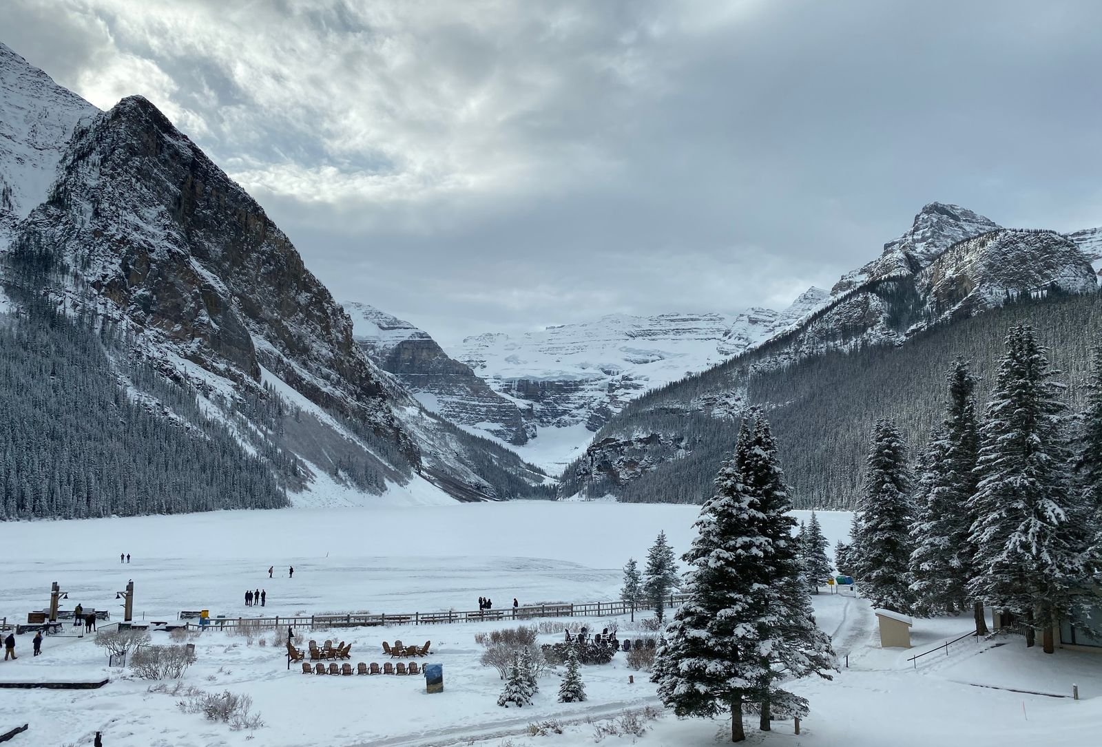 Frozen Lake Louise in Alberta during winter